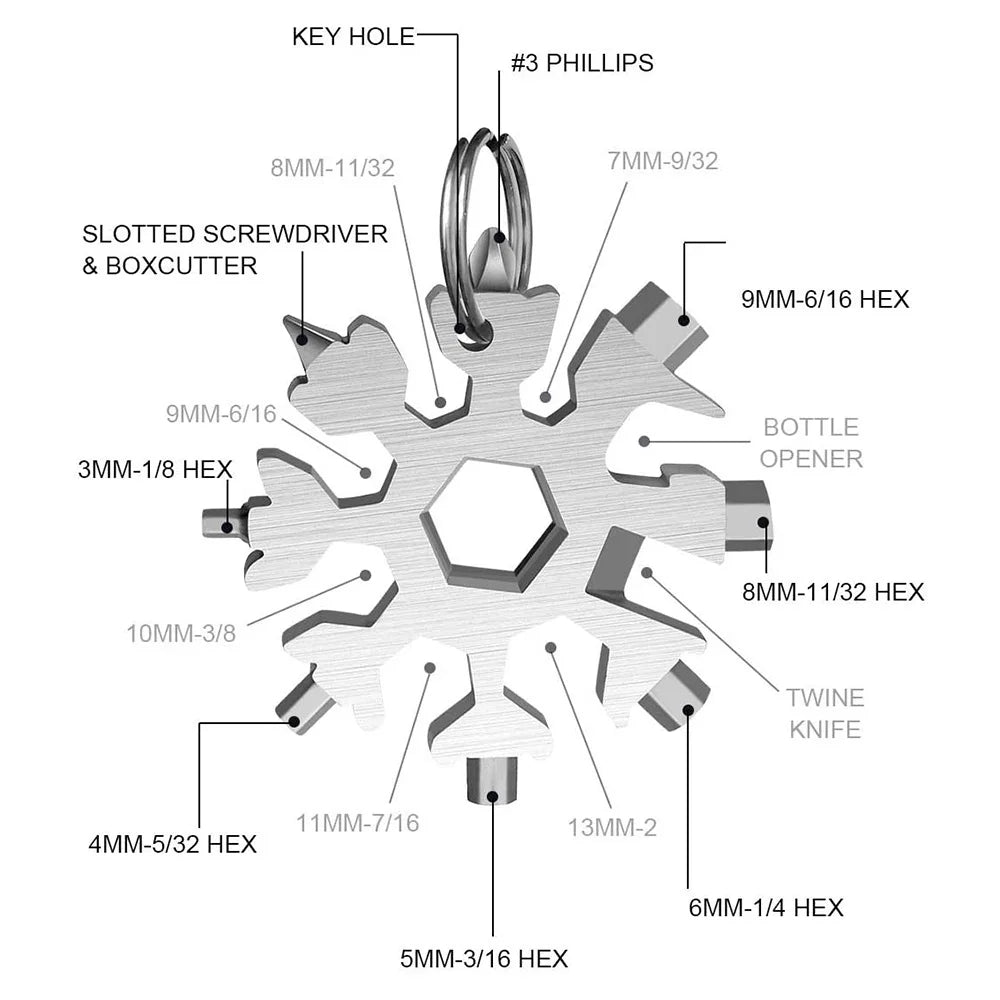 Clé universelle multifonction 18 outils en 1 – Design flocon de neige