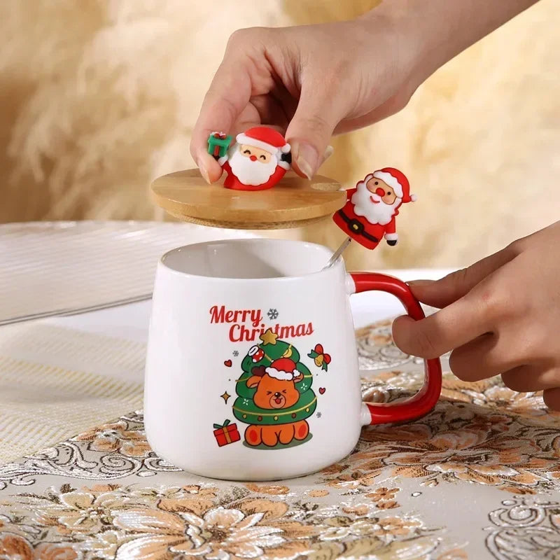 Tasse en céramique avec couvercle et cuillère – Cadeau parfait pour Noël