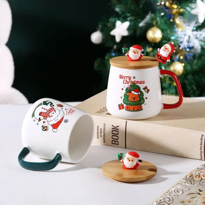 Tasse en céramique avec couvercle et cuillère – Cadeau parfait pour Noël