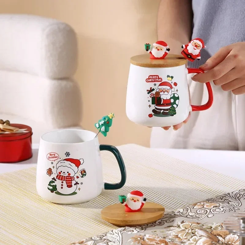 Tasse en céramique avec couvercle et cuillère – Cadeau parfait pour Noël