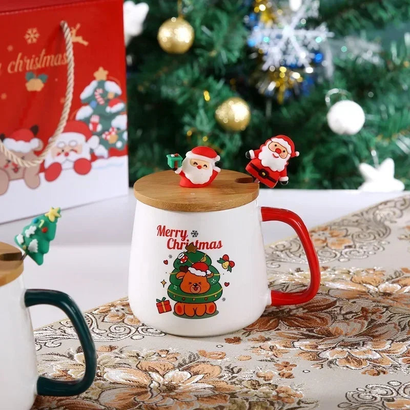 Tasse en céramique avec couvercle et cuillère – Cadeau parfait pour Noël